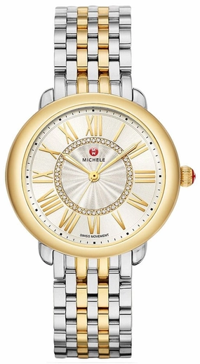 Michele Serein Mid Two-Tone Stainless Steel Diamonds Silver Dial Womens Watch MWW21B000148 Women??s luxury watches Affordable women watches