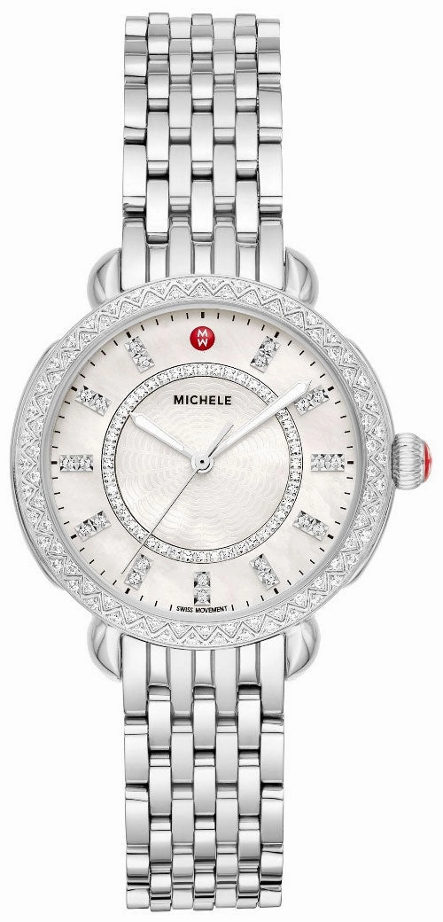 Michele Sidney Classic Stainless Steel Mother-of-Pearl Dial Diamonds Womens Watch MWW30B000001 Women??s luxury watches Affordable women watches
