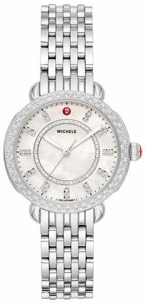 Michele Sidney Classic Stainless Steel Mother-of-Pearl Dial Diamonds Womens Watch MWW30B000001 Women??s luxury watches Affordable women watches