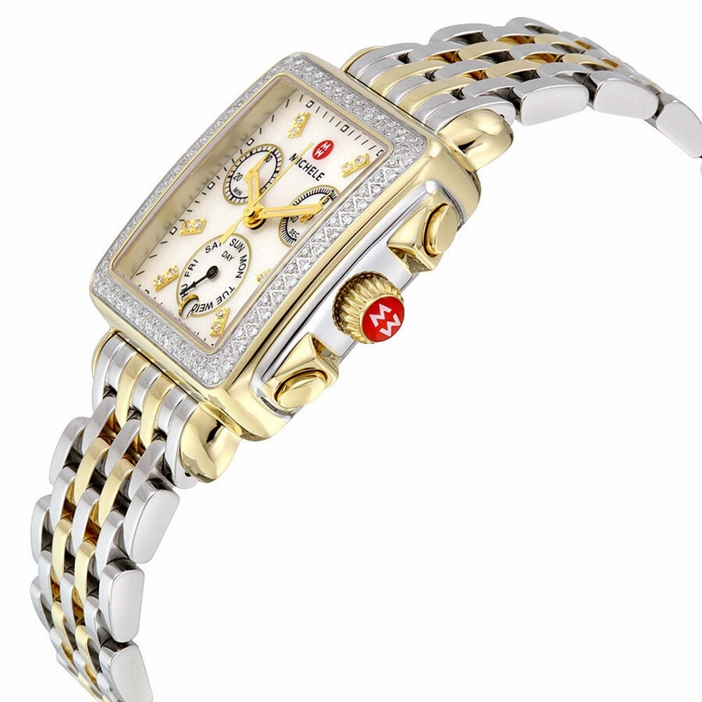 Michele Signature Deco Chronograph Day/Date Two-Tone Stainless Steel & Diamond Womens Watch MWW06P000108