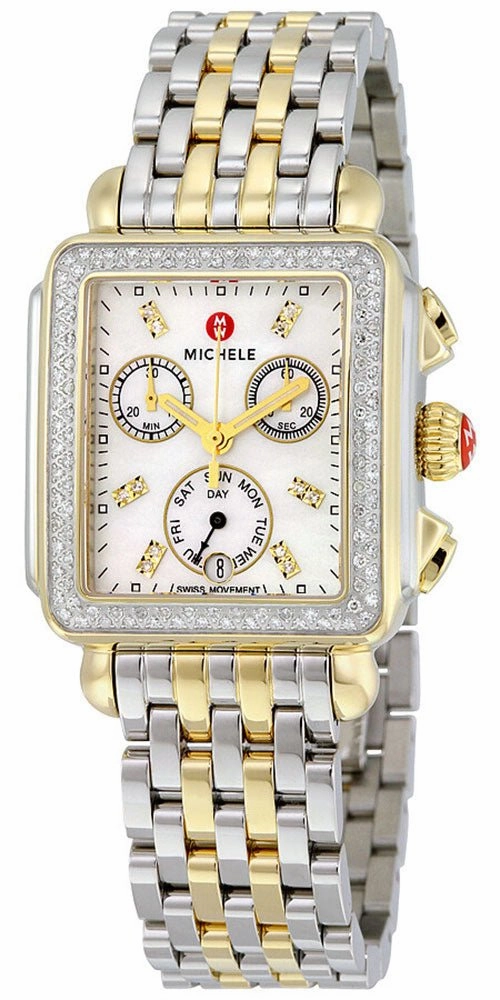 Michele Signature Deco Chronograph Day/Date Two-Tone Stainless Steel & Diamond Womens Watch MWW06P000108 Women??s luxury watches Affordable women watches