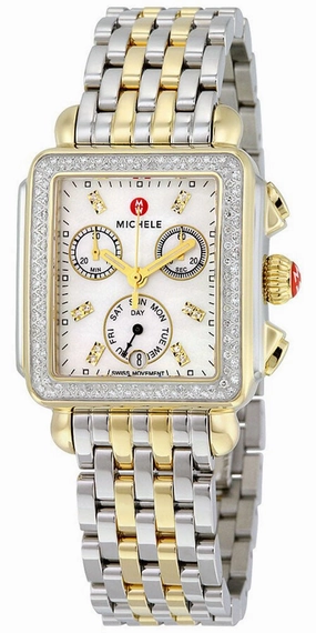 Michele Signature Deco Chronograph Day/Date Two-Tone Stainless Steel & Diamond Womens Watch MWW06P000108 Women??s luxury watches Affordable women watches