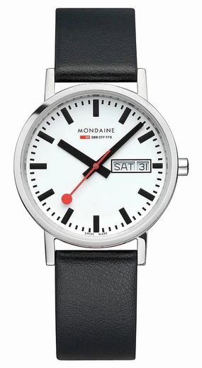 Mondaine Classic Stainless Steel White Dial Black Vegan Leather Strap Day/Date Quartz Unisex Watch A667.30314.11SBB Women??s luxury watches Affordable women watches