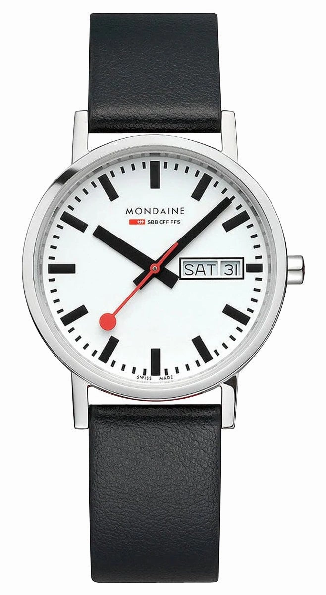 Mondaine Classic Stainless Steel White Dial Black Vegan Leather Strap Day/Date Quartz Unisex Watch A667.30314.11SBB Women??s luxury watches Affordable women watches