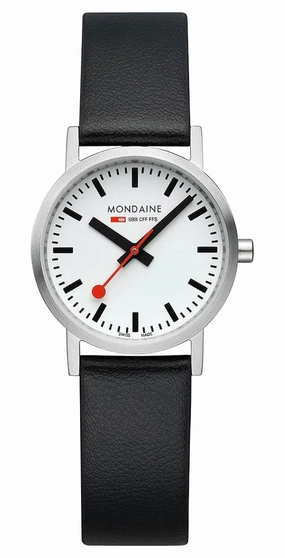 Mondaine Classic Stainless Steel White Dial Black Vegan Leather Strap Quartz Womens Watch A658.30323.16SBB Women??s luxury watches Affordable women watches
