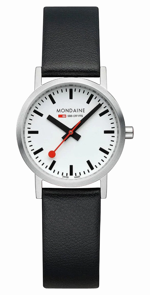 Mondaine Classic Stainless Steel White Dial Black Vegan Leather Strap Quartz Womens Watch A658.30323.16SBB Women??s luxury watches Affordable women watches