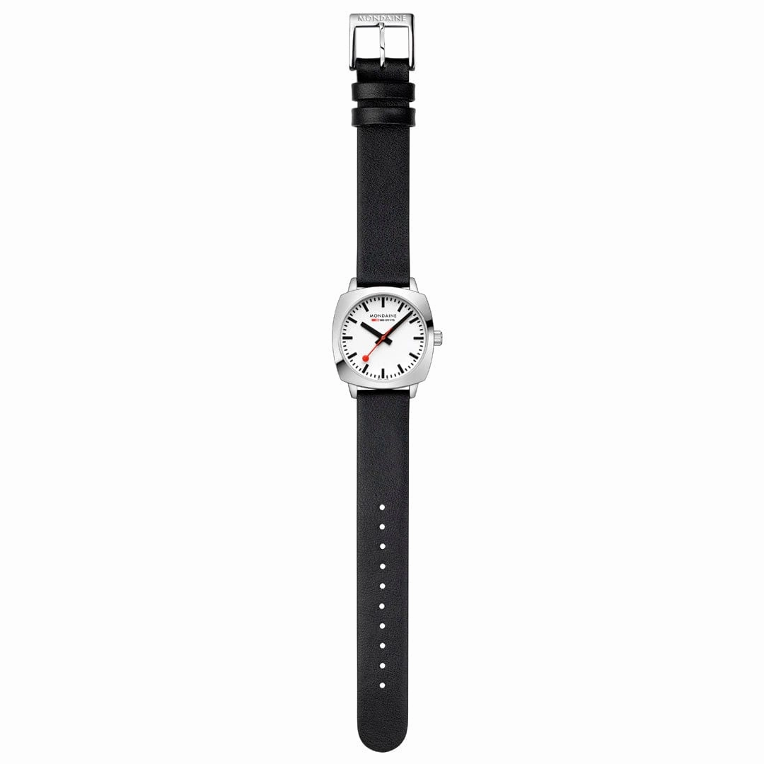 Mondaine Cushion Black Vegan Grape Leather Watch MSL.31110.LBV