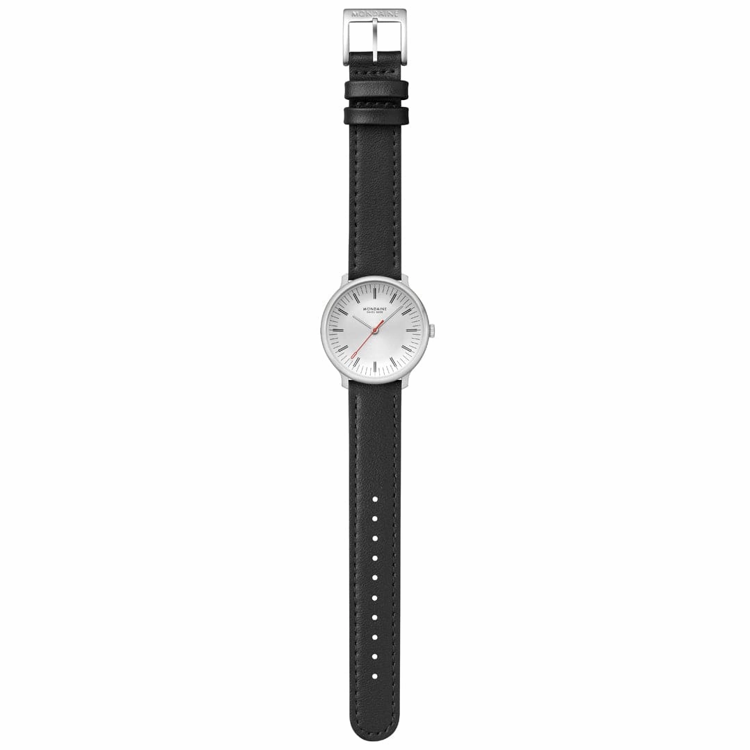 Mondaine Doppio White Dial Black Vegan Grape Leather Watch MLE.33110.LBV