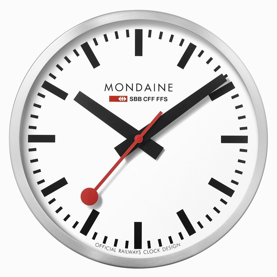 Mondaine Large Swiss Railway Classic Wall Clock with Brushed Aluminium Case,quartz watch, quartz watches for men, quartz watches for women, best quartz watch, minimalist quartz watch, luxury quartz watch, waterproof quartz watch,analog quartz watch, digita