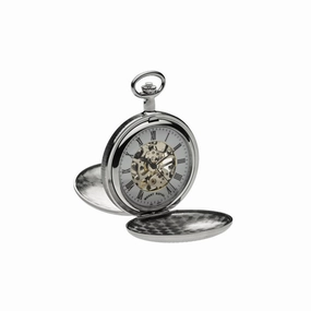 Mount Royal Chrome Plated Full Hunter Skeleton Dial Mechanical Pocket Watch MR-B22 
