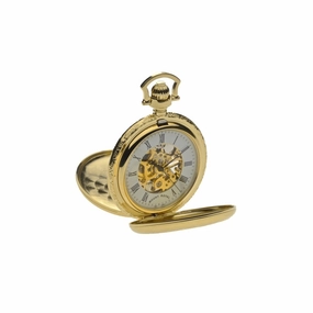 Mount Royal Yellow Gold Plated Half Hunter Skeleton Dial Mechanical Pocket Watch MR-B41 