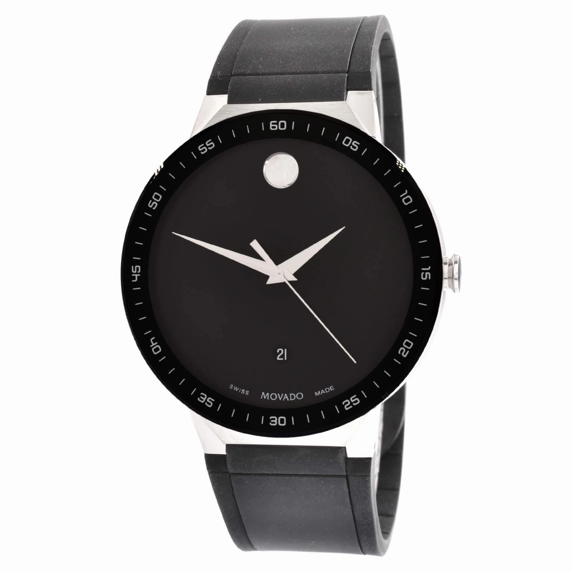 Movado Men's Quartz Watch - Sapphire Two Tone Case Black Bezel Rubber Strap | 0607406 