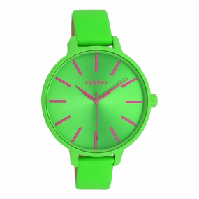 Neon green OOZOO watch with leather strap - C11183,seiko watches,couple watches,watches designer,watches discount,women watches,best women watches,high end women's watches,high quality women's watches