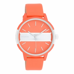 Neon red/gold coloured OOZOO watch with neon orange leather strap - C11190,seiko watches,couple watches,watches designer,watches discount,women watches,best women watches,high end women's watches,high quality women's watches