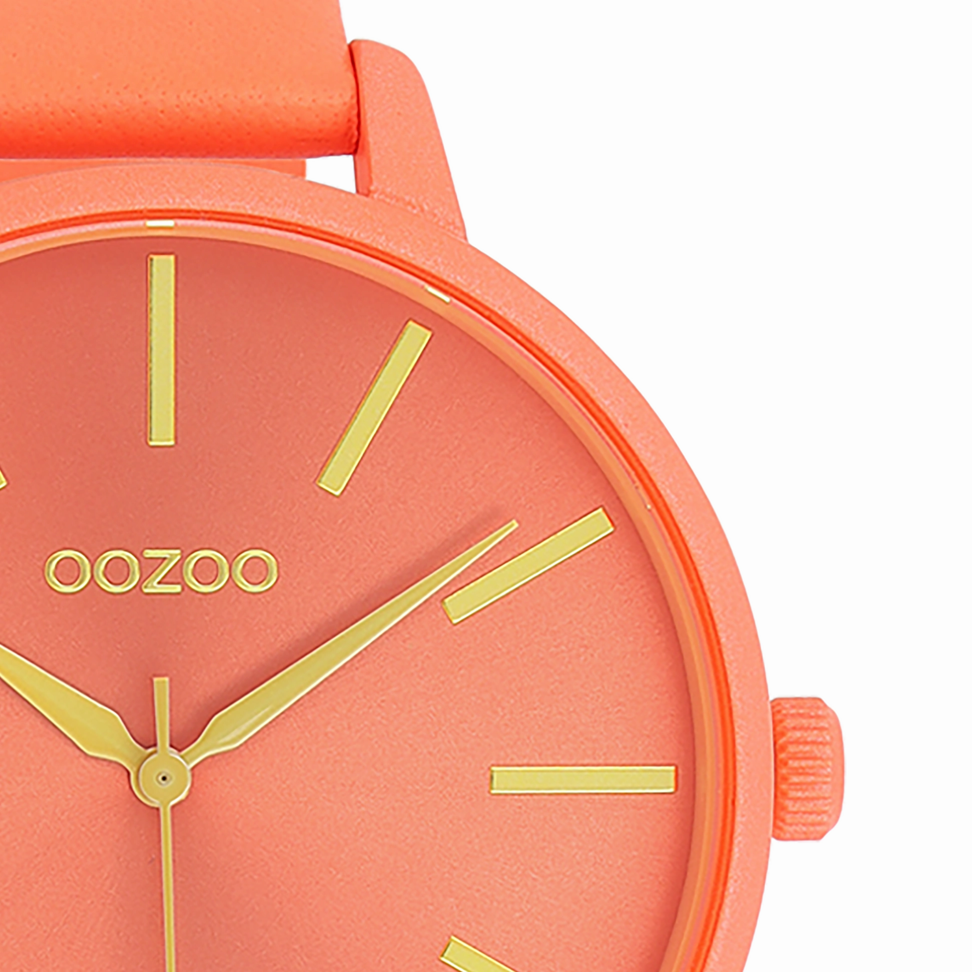 Neon red OOZOO watch with coral coloured leather strap - C11185