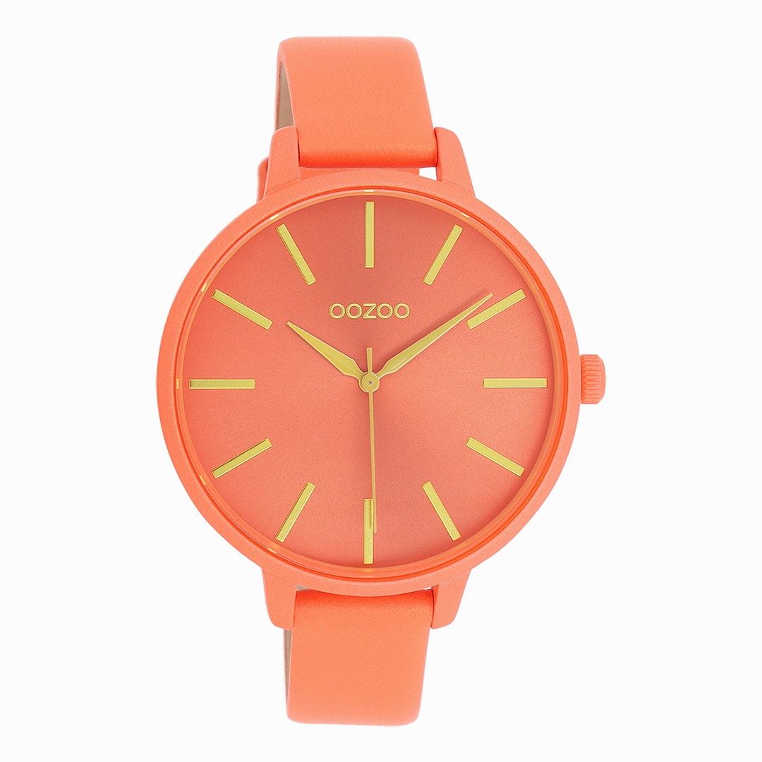 Neon red OOZOO watch with coral coloured leather strap - C11185,seiko watches,couple watches,watches designer,watches discount,women watches,best women watches,high end women's watches,high quality women's watches