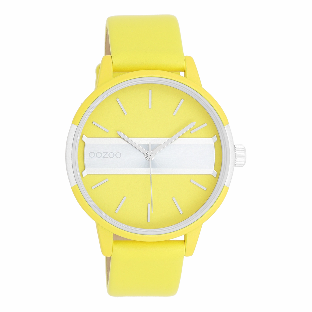 Neon yellow/gold coloured OOZOO watch with neon yellow leather strap - C11191,seiko watches,couple watches,watches designer,watches discount,women watches,best women watches,high end women's watches,high quality women's watches
