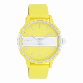 Neon yellow/gold coloured OOZOO watch with neon yellow leather strap - C11191,seiko watches,couple watches,watches designer,watches discount,women watches,best women watches,high end women's watches,high quality women's watches