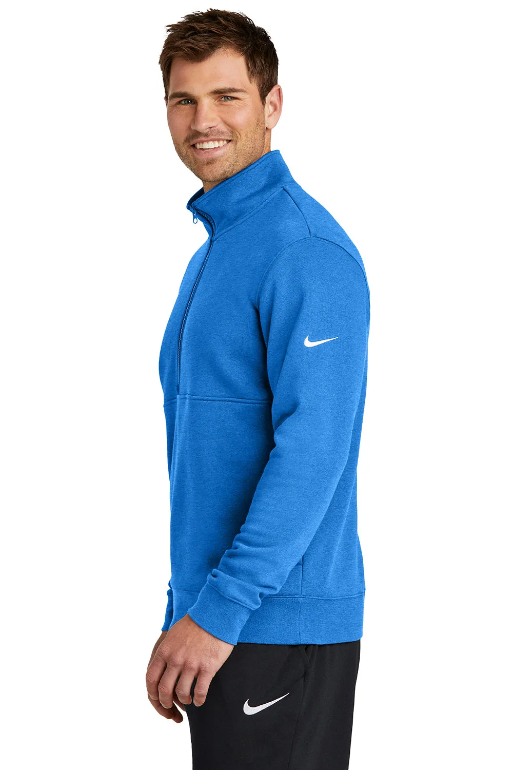 Nike Mens Club Fleece 1/4 Zip Sweatshirt w/ Pockets - Heather Light Royal Blue