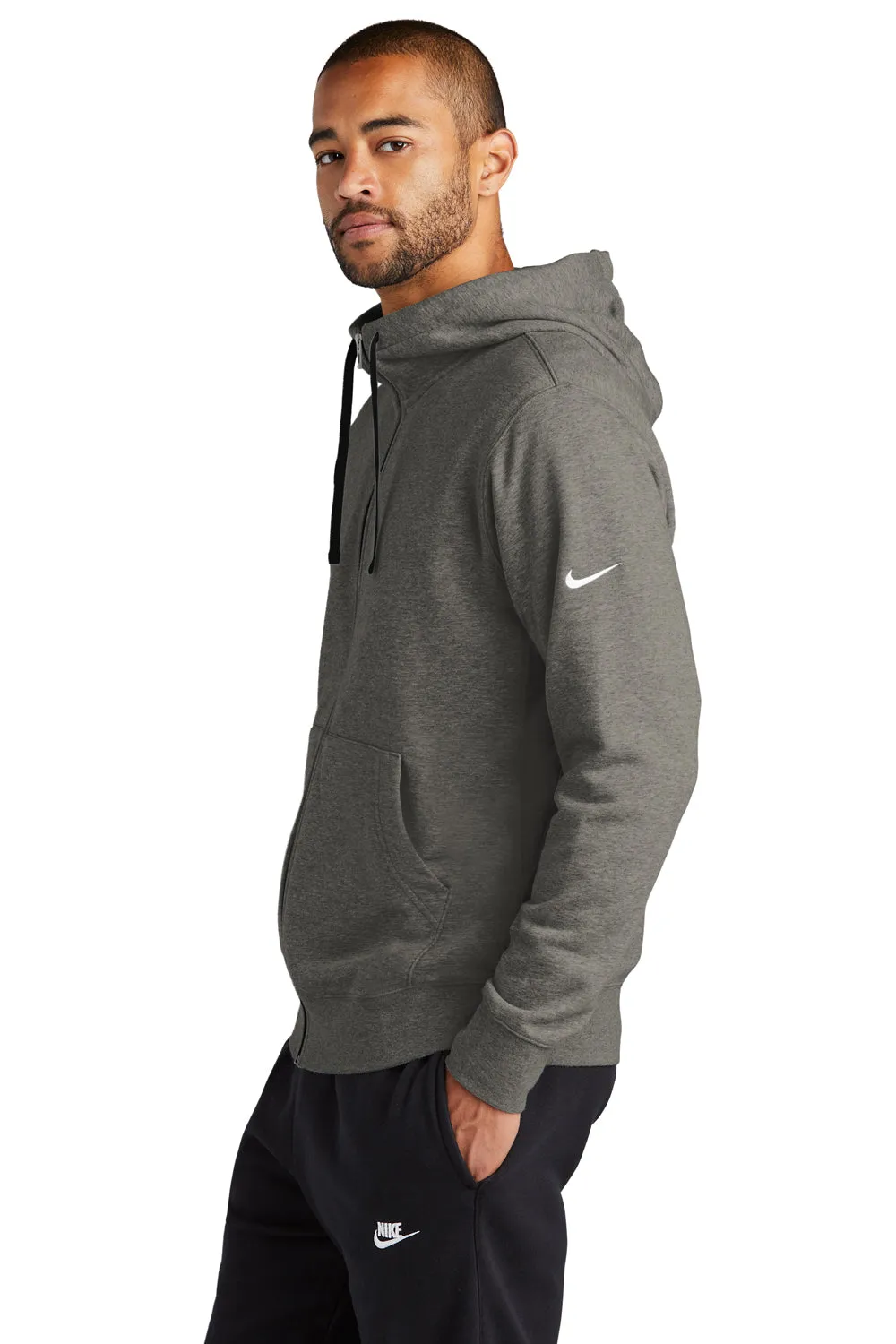 Nike Mens Club Fleece Full Zip Hooded Sweatshirt Hoodie w/ Pockets - Heather Charcoal Grey