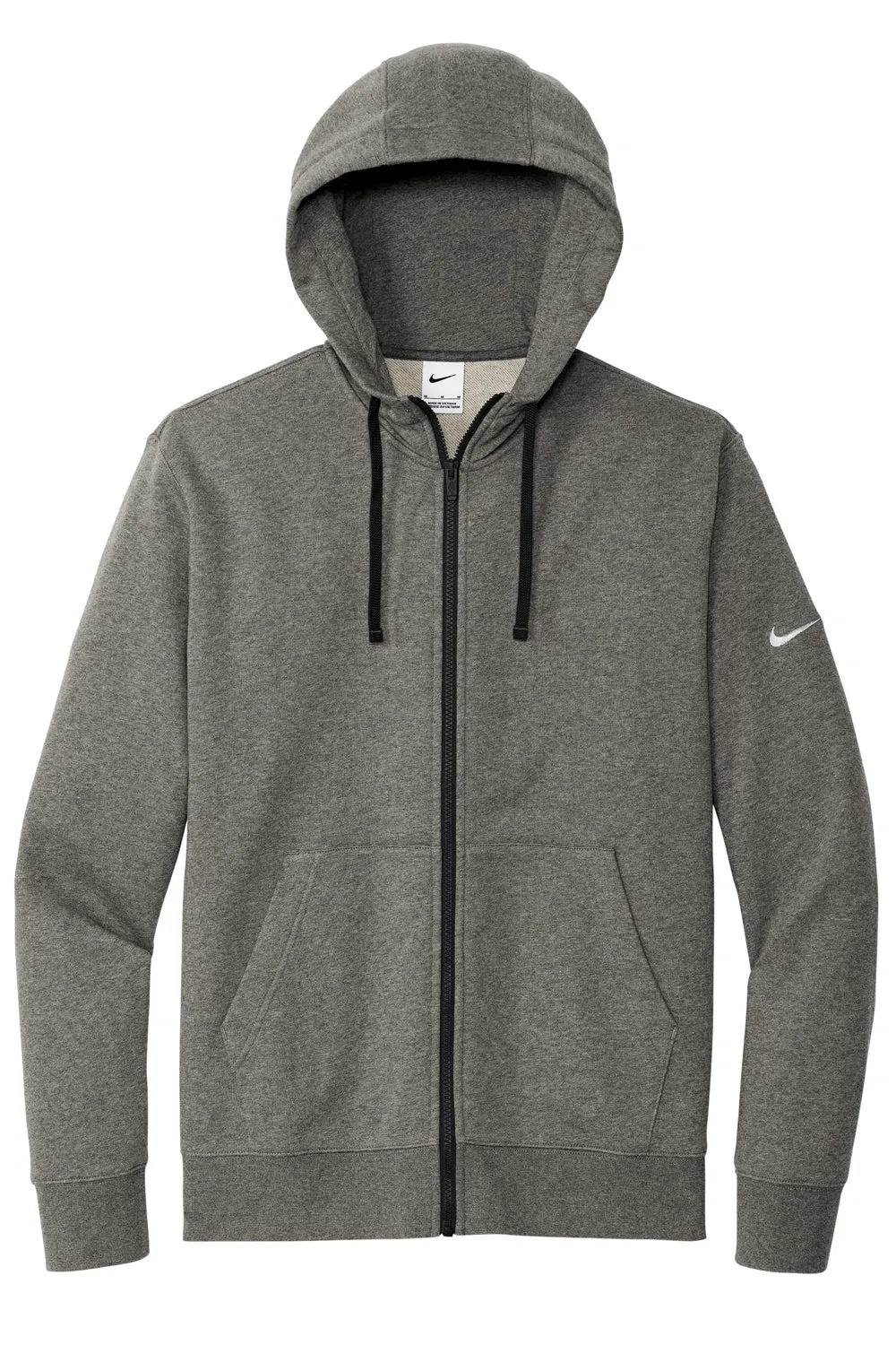 Nike Mens Club Fleece Full Zip Hooded Sweatshirt Hoodie w/ Pockets - Heather Charcoal Grey