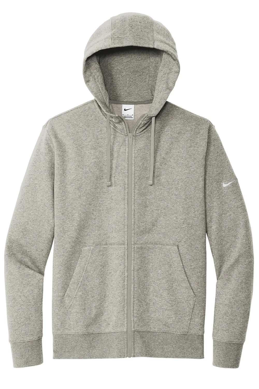 Nike Mens Club Fleece Full Zip Hooded Sweatshirt Hoodie w/ Pockets - Heather Dark Grey