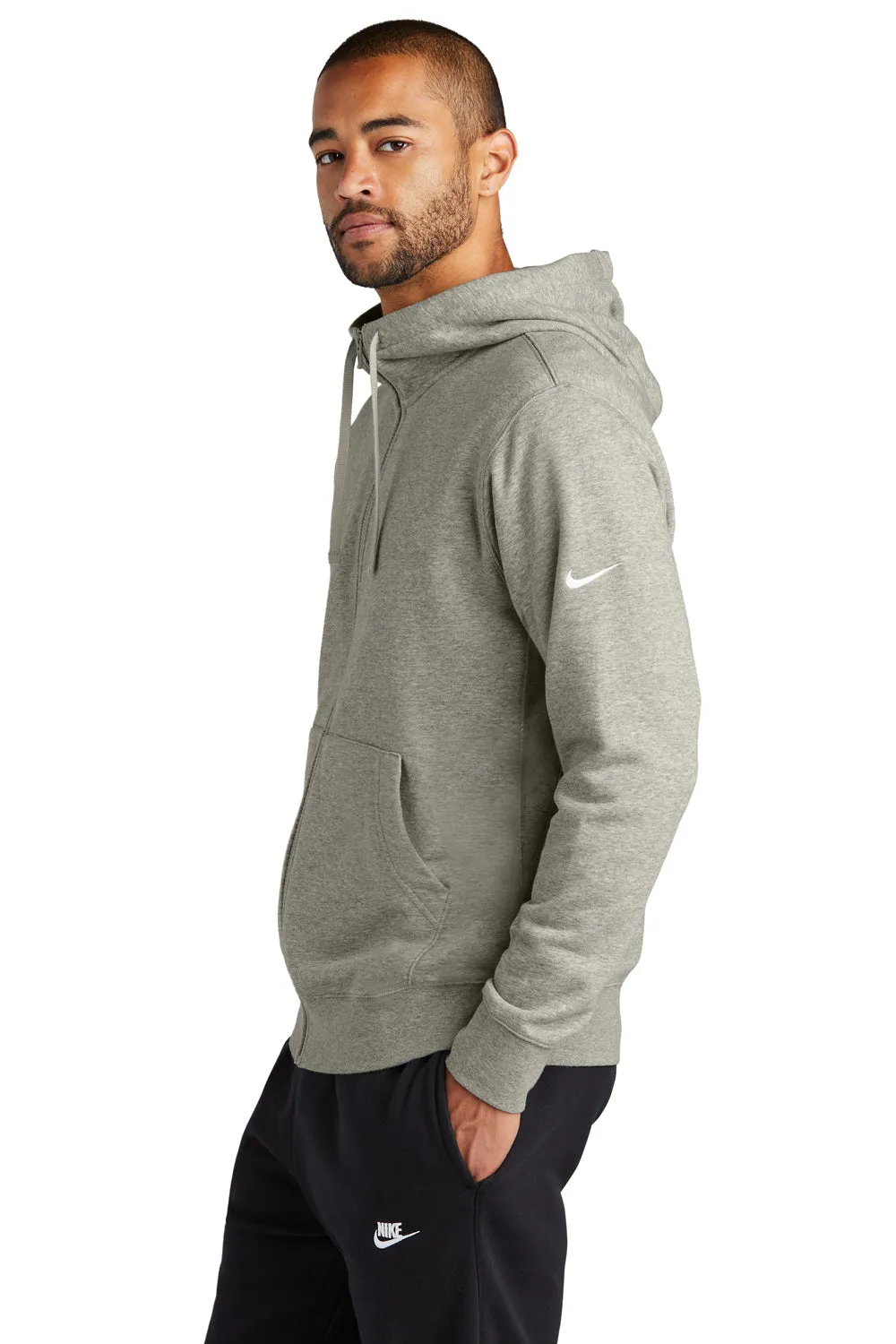 Nike Mens Club Fleece Full Zip Hooded Sweatshirt Hoodie w/ Pockets - Heather Dark Grey