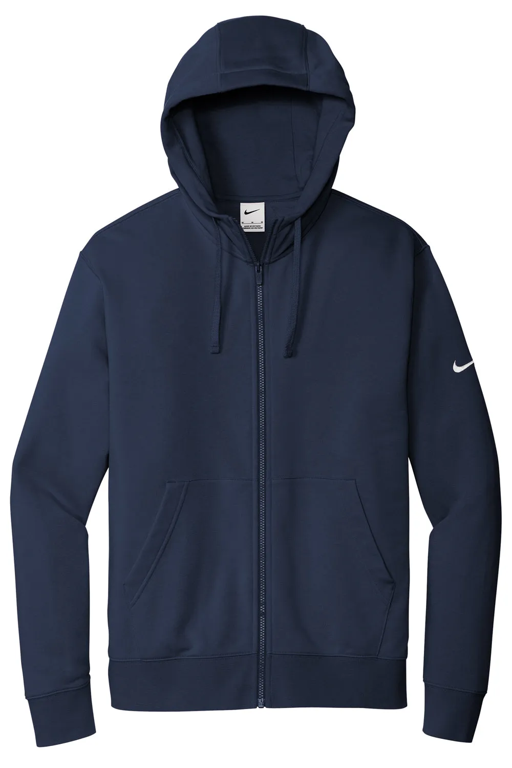 Nike Mens Club Fleece Full Zip Hooded Sweatshirt Hoodie w/ Pockets - Midnight Navy Blue
