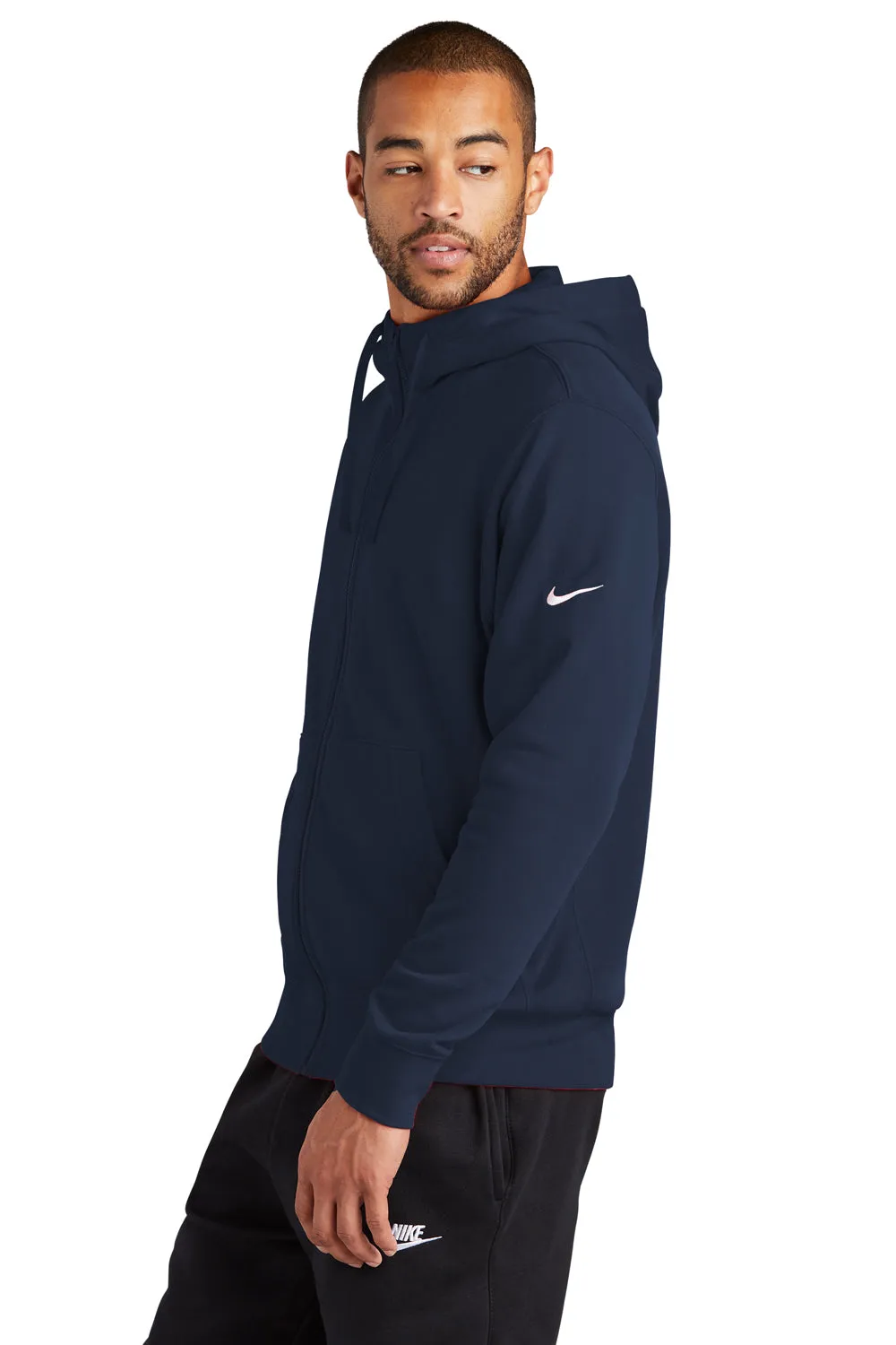 Nike Mens Club Fleece Full Zip Hooded Sweatshirt Hoodie w/ Pockets - Midnight Navy Blue