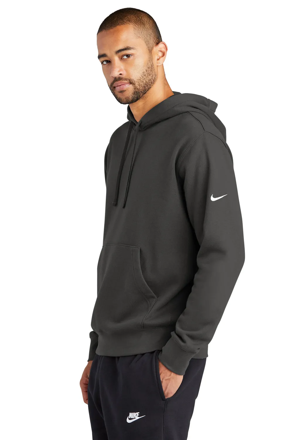 Nike Mens Club Fleece Hooded Sweatshirt Hoodie w/ Pouch Pocket - Anthracite Grey