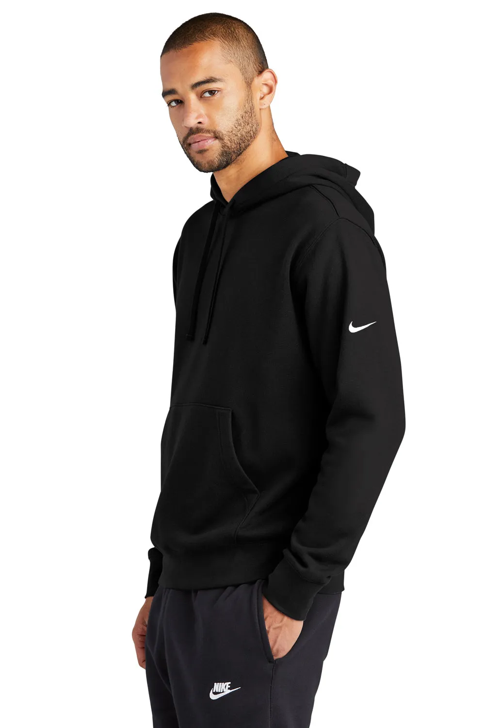 Nike Mens Club Fleece Hooded Sweatshirt Hoodie w/ Pouch Pocket - Black
