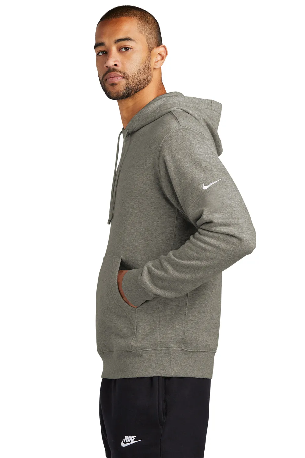 Nike Mens Club Fleece Hooded Sweatshirt Hoodie w/ Pouch Pocket - Heather Dark Grey