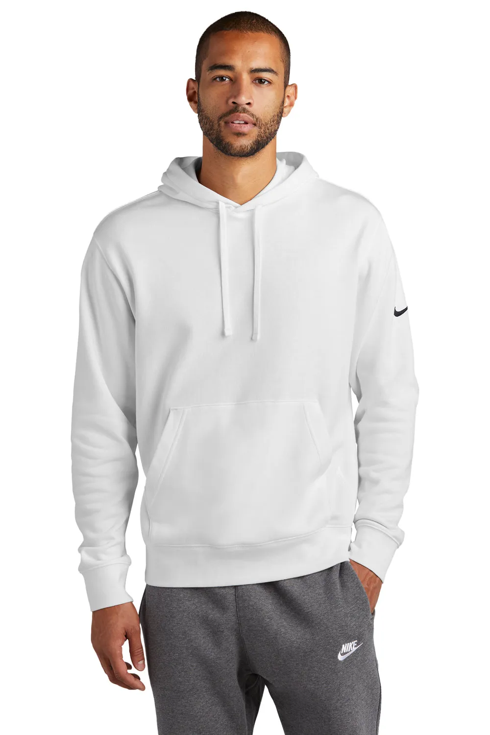 Nike Mens Club Fleece Hooded Sweatshirt Hoodie w/ Pouch Pocket - White