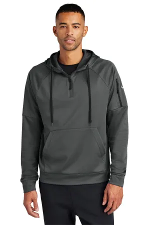Nike Mens Therma-Fit Fleece 1/4 Zip Hooded Sweatshirt Hoodie w/ Pouch Pocket - Anthracite Grey