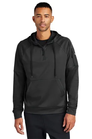 Nike Mens Therma-Fit Fleece 1/4 Zip Hooded Sweatshirt Hoodie w/ Pouch Pocket - Black