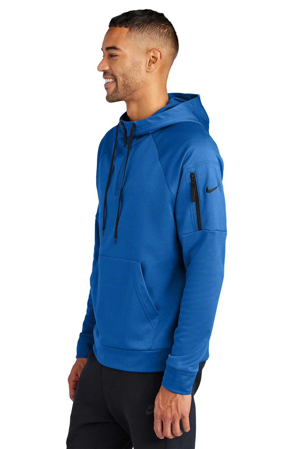 Nike Mens Therma-Fit Fleece 1/4 Zip Hooded Sweatshirt Hoodie w/ Pouch Pocket - Game Royal Blue