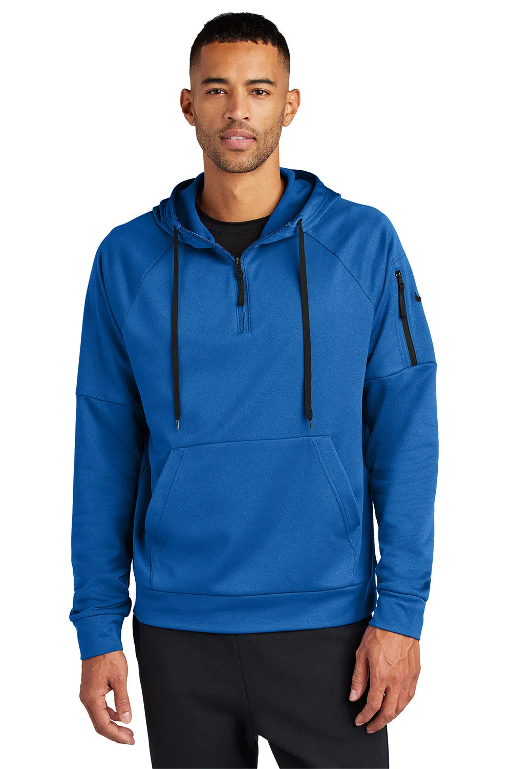Nike Mens Therma-Fit Fleece 1/4 Zip Hooded Sweatshirt Hoodie w/ Pouch Pocket - Game Royal Blue