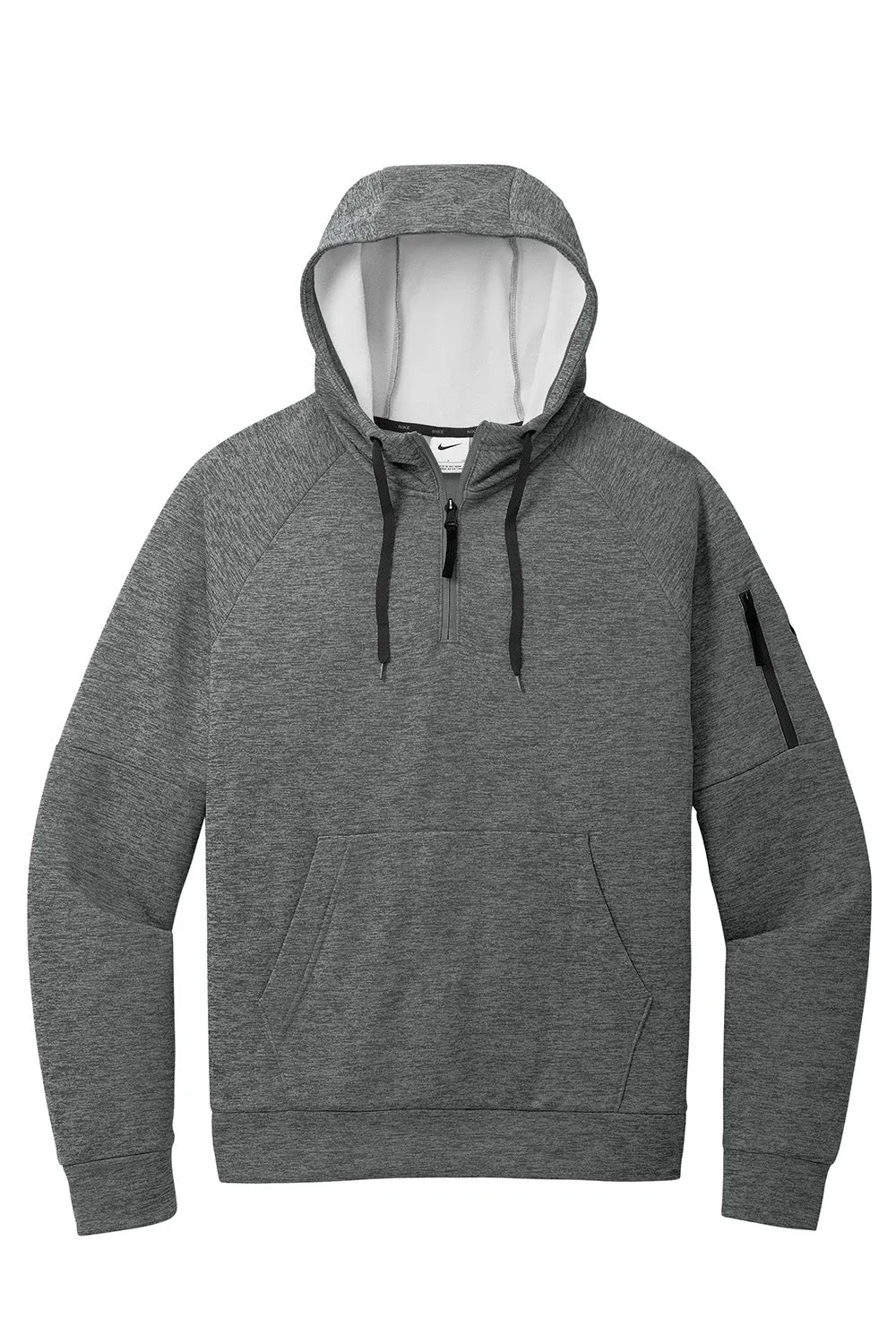 Nike Mens Therma-Fit Fleece 1/4 Zip Hooded Sweatshirt Hoodie w/ Pouch Pocket - Heather Charcoal Grey