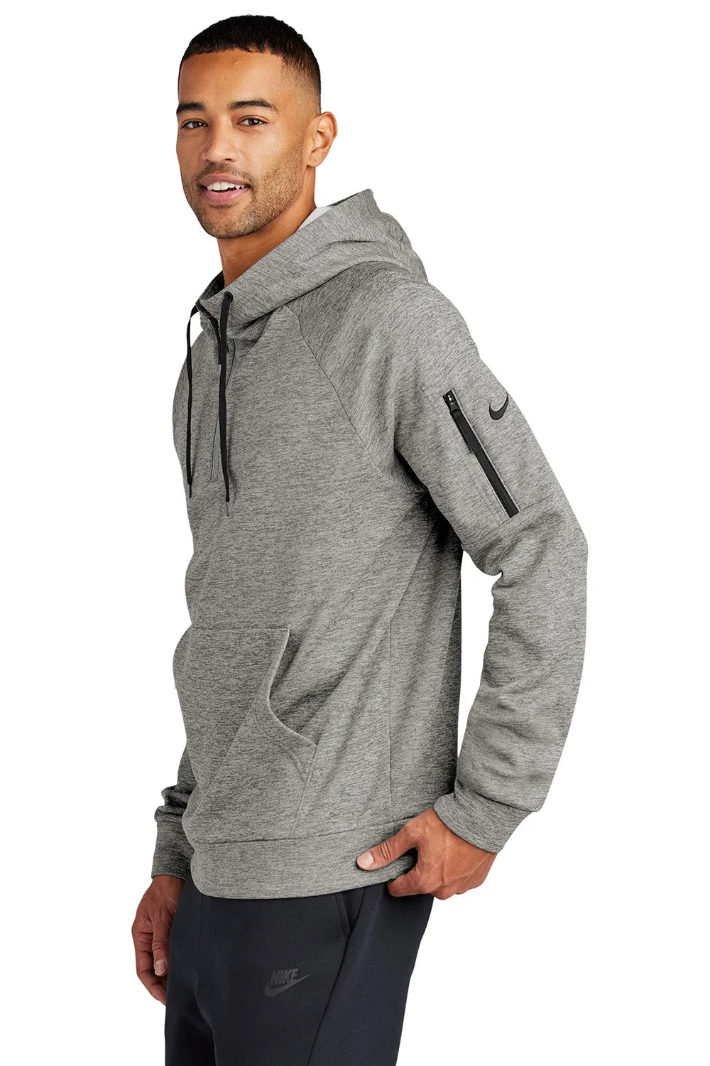 Nike Mens Therma-Fit Fleece 1/4 Zip Hooded Sweatshirt Hoodie w/ Pouch Pocket - Heather Dark Grey