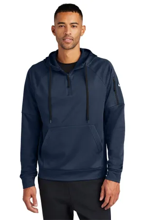 Nike Mens Therma-Fit Fleece 1/4 Zip Hooded Sweatshirt Hoodie w/ Pouch Pocket - Navy Blue