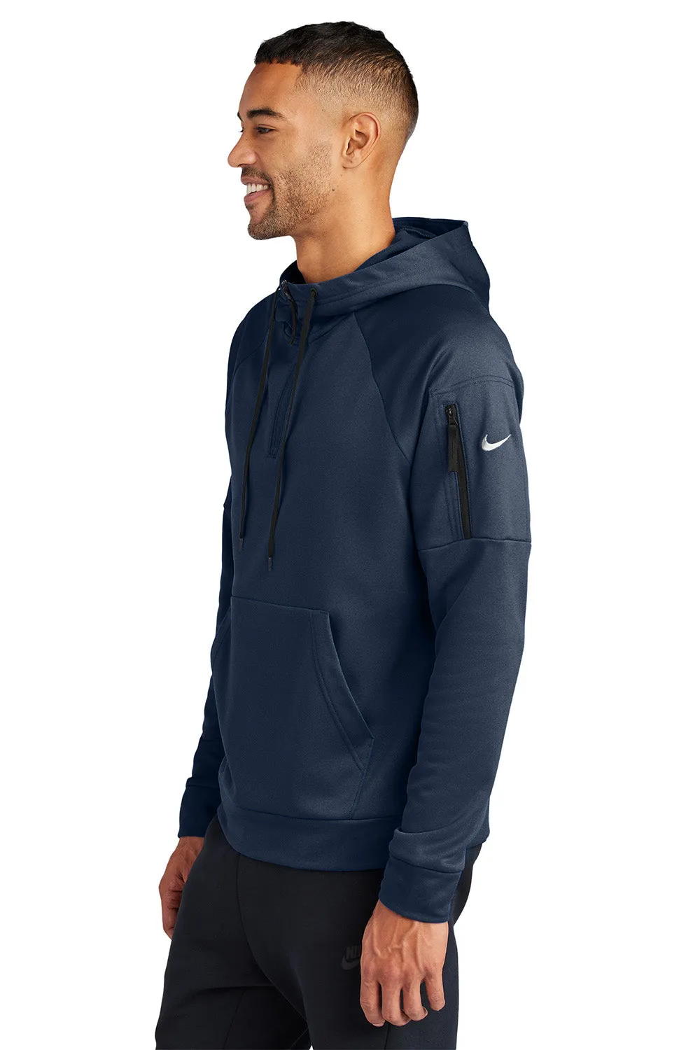 Nike Mens Therma-Fit Fleece 1/4 Zip Hooded Sweatshirt Hoodie w/ Pouch Pocket - Navy Blue