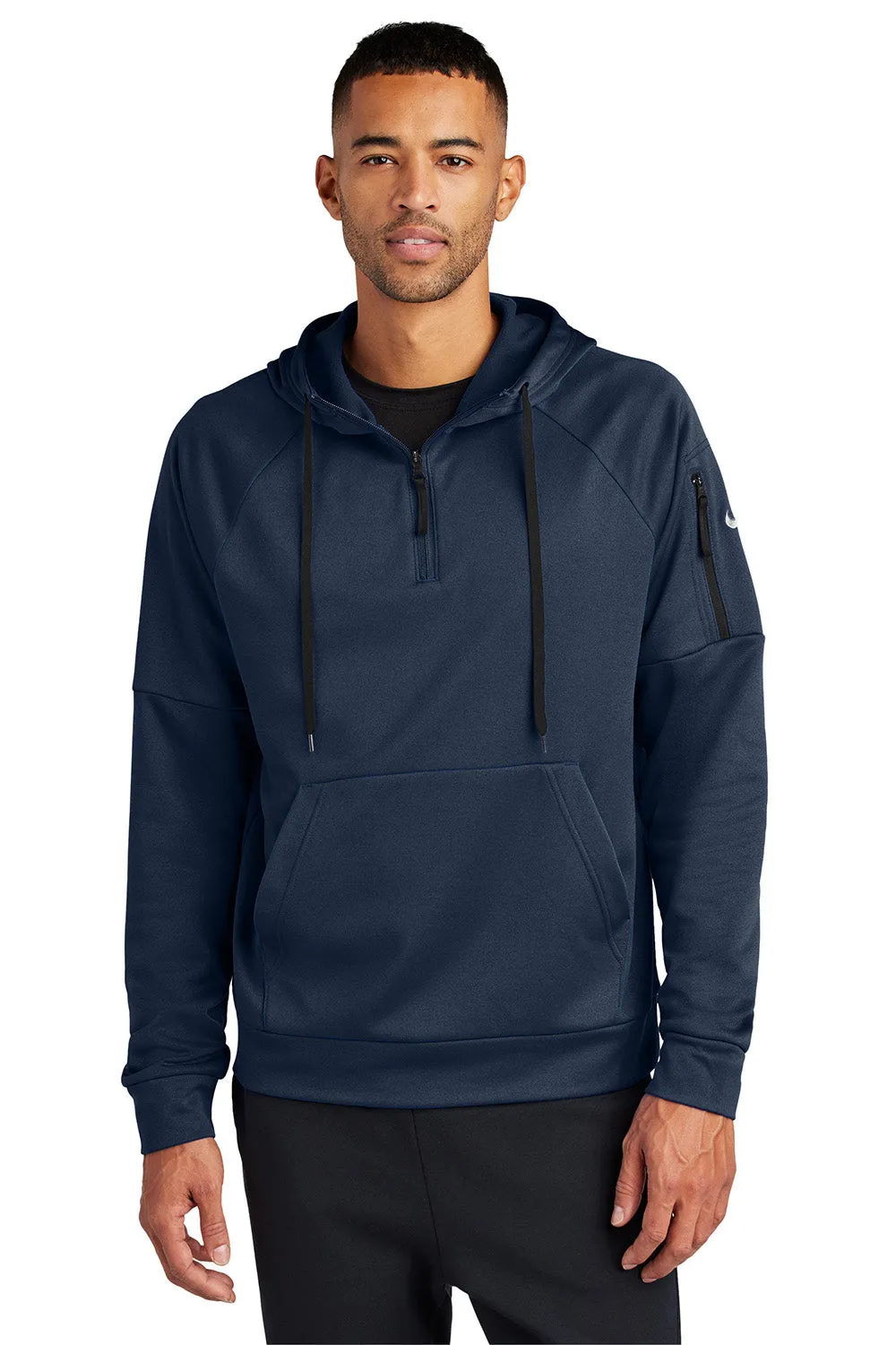 Nike Mens Therma-Fit Fleece 1/4 Zip Hooded Sweatshirt Hoodie w/ Pouch Pocket - Navy Blue
