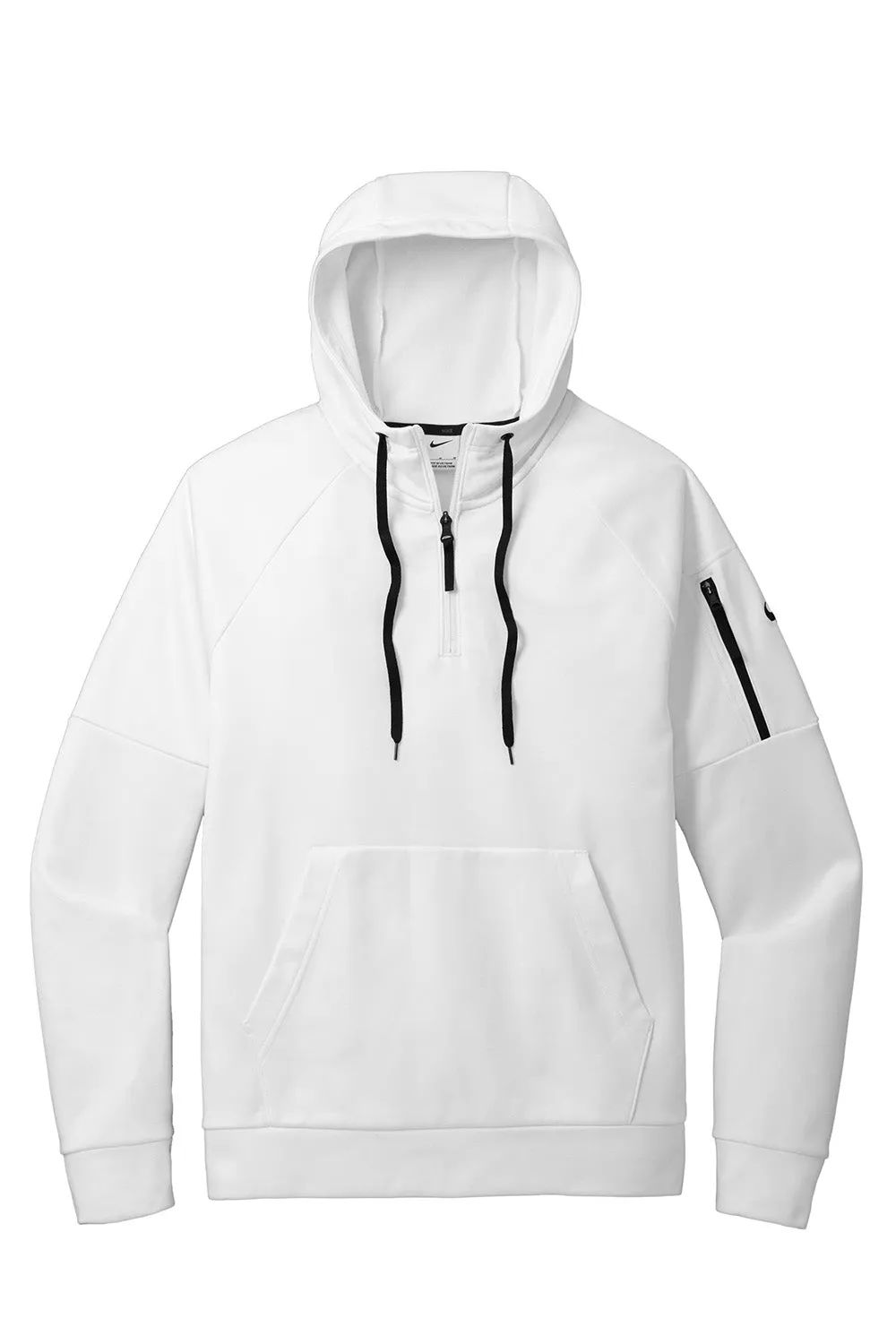 Nike Mens Therma-Fit Fleece 1/4 Zip Hooded Sweatshirt Hoodie w/ Pouch Pocket - White