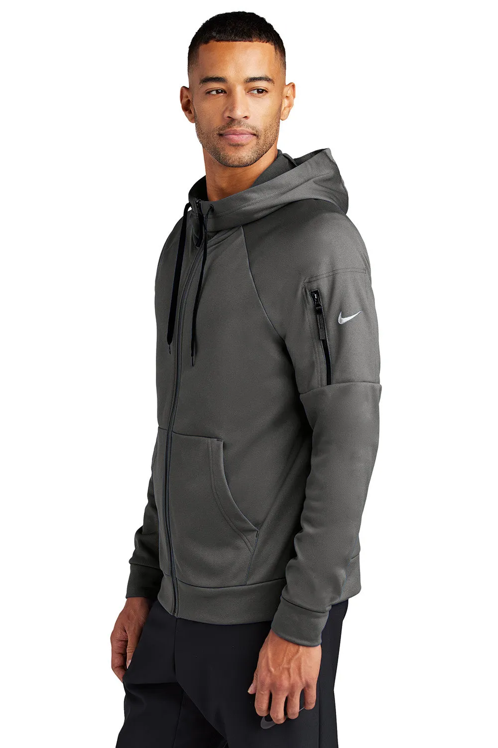 Nike Mens Therma-Fit Fleece Full Zip Hooded Sweatshirt Hoodie w/ Pockets - Anthracite Grey