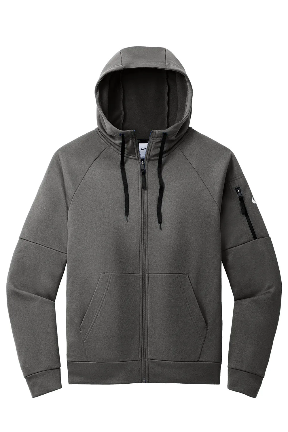 Nike Mens Therma-Fit Fleece Full Zip Hooded Sweatshirt Hoodie w/ Pockets - Anthracite Grey