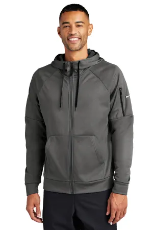 Nike Mens Therma-Fit Fleece Full Zip Hooded Sweatshirt Hoodie w/ Pockets - Anthracite Grey