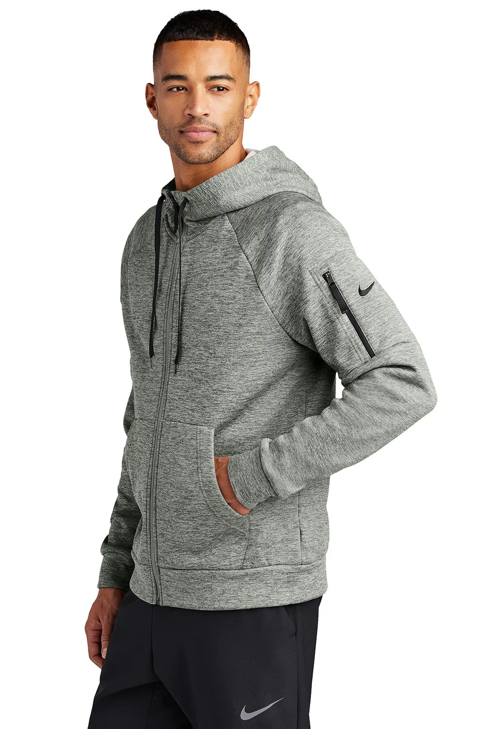 Nike Mens Therma-Fit Fleece Full Zip Hooded Sweatshirt Hoodie w/ Pockets - Heather Dark Grey