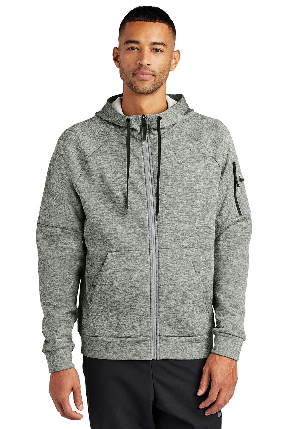 Nike Mens Therma-Fit Fleece Full Zip Hooded Sweatshirt Hoodie w/ Pockets - Heather Dark Grey