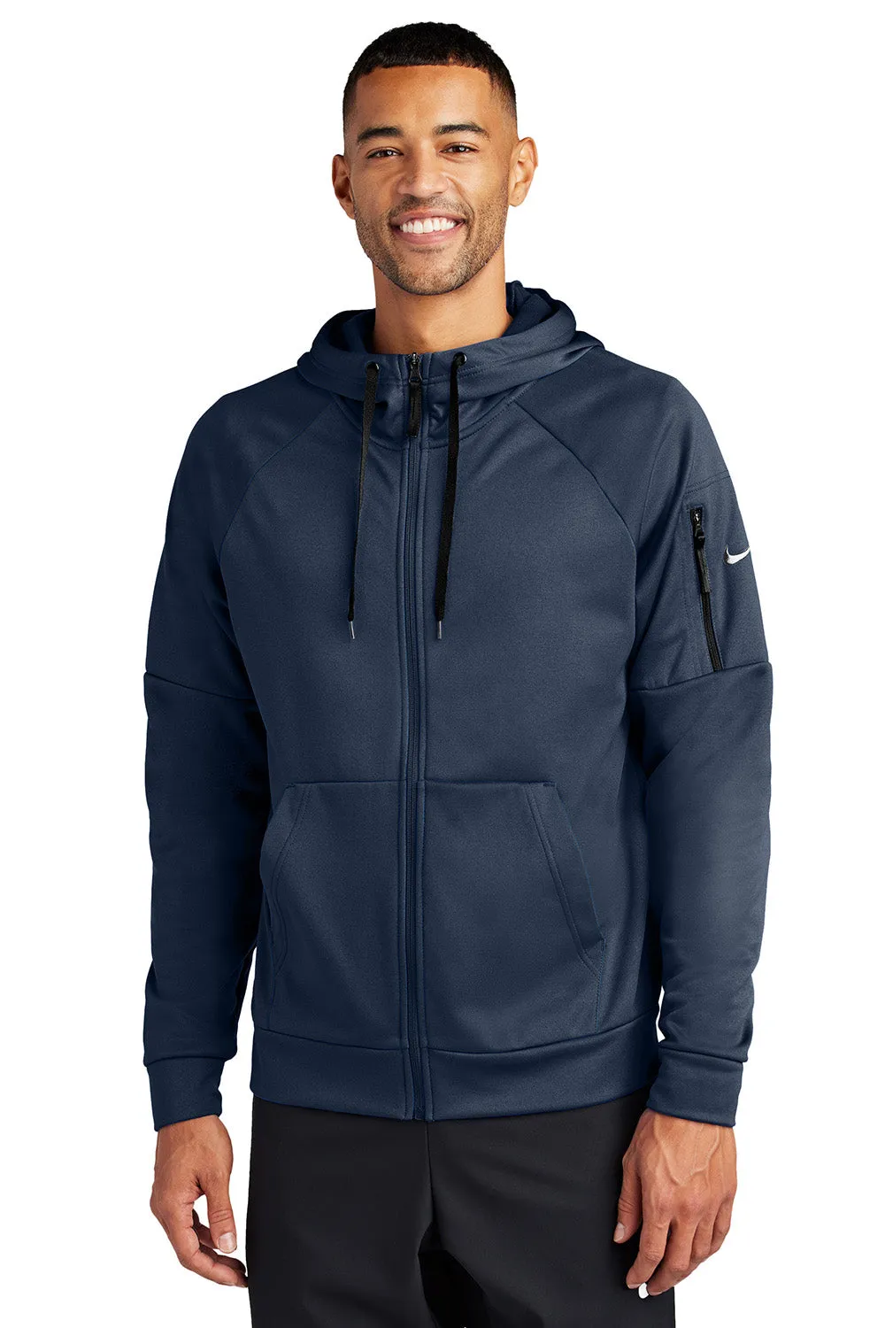 Nike Mens Therma-Fit Fleece Full Zip Hooded Sweatshirt Hoodie w/ Pockets - Navy Blue
