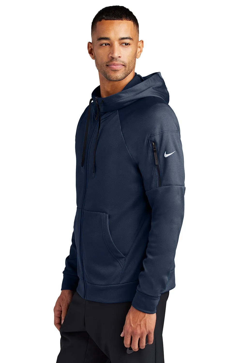Nike Mens Therma-Fit Fleece Full Zip Hooded Sweatshirt Hoodie w/ Pockets - Navy Blue